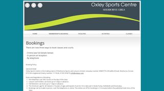online booking - Oxley Sports Centre