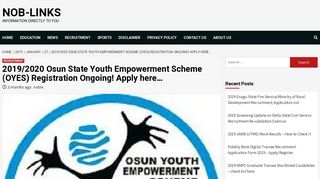 2019/2020 Osun State Youth Empowerment Scheme (OYES)