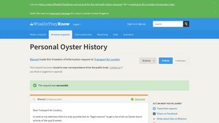 Personal Oyster History - a Freedom of Information request to ...