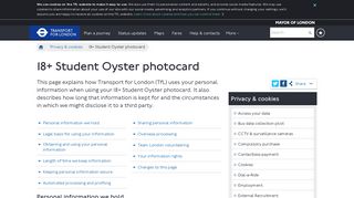 18+ Student Oyster photocard - Transport for London - TfL