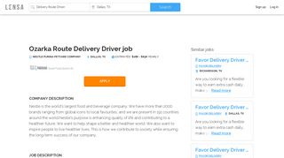 Ozarka Route Delivery Driver job in Dallas - Nestle Purina PetCare ...