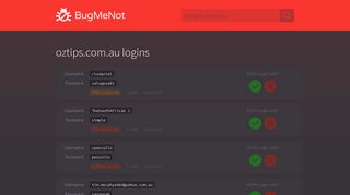 oztips.com.au passwords - BugMeNot