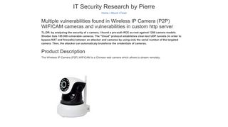 Multiple vulnerabilities found in Wireless IP Camera (P2P) WIFICAM ...