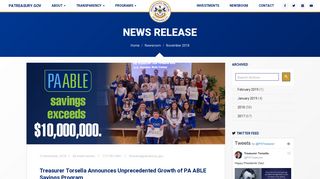 Treasurer Torsella Announces Unprecedented Growth of PA ABLE ...