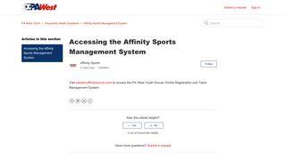 Accessing the Affinity Sports Management System – PA West Youth