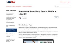 Accessing the Affinity Sports Platform with 2.0 – PA West Youth