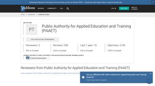 Public Authority for Applied Education and Training (PAAET) | Publons