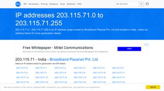 203.115.71 - India - Broadband Pacenet Pvt. Ltd - Search IP addresses