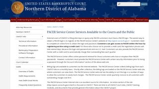 PACER Service Center Services Available to the Courts and the Public
