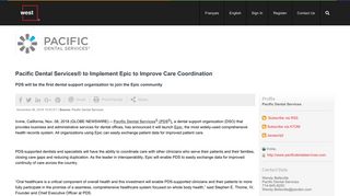 Pacific Dental Services® to Implement Epic to Improve Care ...