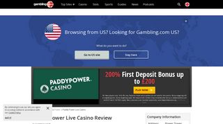 Paddy Power Live Casino Welcome Bonus for the UK - Gambling.com