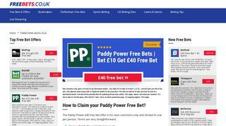 Paddy Power Free Bets - Bet £10 Get £40 Free Bet | Freebets.co.uk