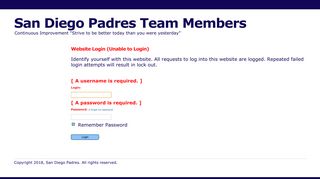 San Diego Padres Team Members - Website Login