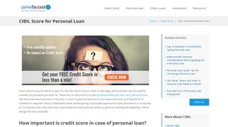 CIBIL Score for Personal Loan - Credit Score | PaisaBazaar.com