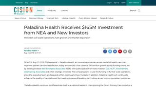 Paladina Health Receives $165M Investment from ... - PR Newswire