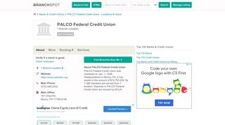 PALCO Federal Credit Union - 1 Location, Hours, Phone Numbers …
