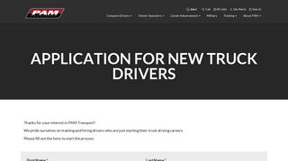 Application for New Truck Drivers - PAM Driving Jobs - PAM Transport