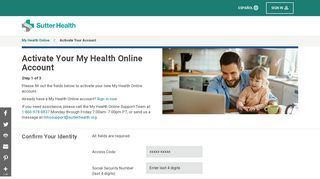 Begin Activation - My Health Online - Sutter Health