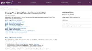 Change Your Billing Method or Subscription Plan - Pandora Help