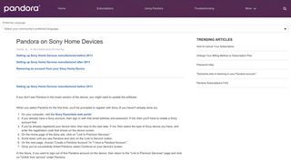 Pandora on Sony Home Devices - Article Detail