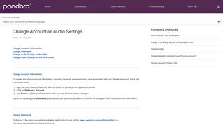 Change Account or Audio Settings - Pandora Help