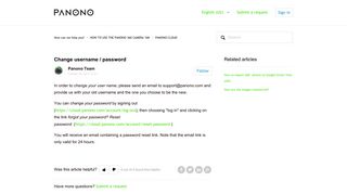 Change username / password – How can we help you? - Panono
