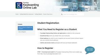 Student Registration - Keyboarding Online Lab User Guide - Paradigm ...