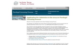Application for Admission to the 2019-20 Paralegal Licensing Process