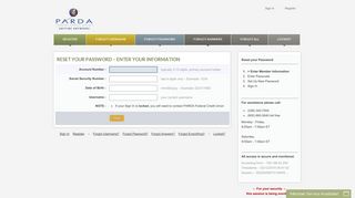 Forgot Password - PARDA Federal Credit Union Online Banking