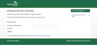 ePayments for Schools - Parent Login - Cheshire East Council