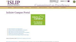 Islip School District Parent/Students | Infinite Campus Portal