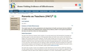 Parents as Teachers (PAT) - Home Visiting Evidence of Effectiveness