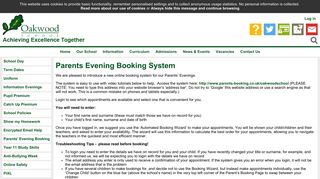Parents' Evening Booking - Oakwood School