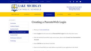Creating a ParentsWeb Login - Lake Michigan Catholic Schools ...