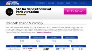40 No Deposit Bonus at Paris VIP Casino