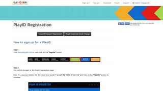 PlayID Registration - Playpark