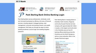 Park Sterling Bank Online Banking Login - CC Bank