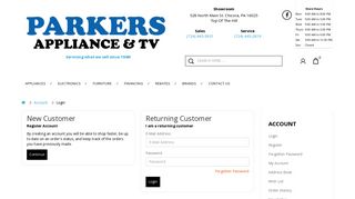 Account Login | Parkers Appliance