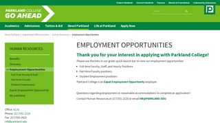 Employment Opportunities - Parkland College