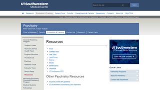 Resident Resources: Psychiatry - UT Southwestern, Dallas, Texas