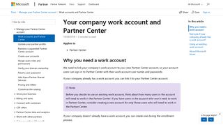 Work accounts and Partner Center - Partner Center | Microsoft Docs