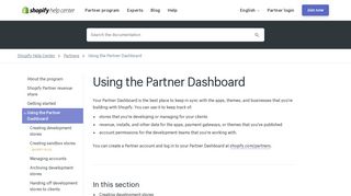 Using the Partner Dashboard · Shopify Help Center