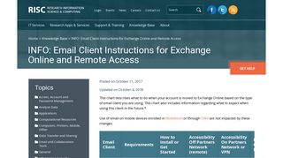 INFO: Email Client Instructions for Exchange Online and Remote Access