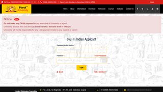 Login (Indian / International applicants) for Admissions - 2018 Parul ...