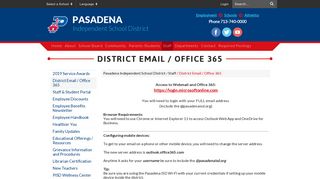 District Email / Office 365 - Pasadena Independent School District