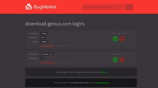 download-genius.com passwords - BugMeNot