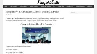 Passport Seva Kendra Ranchi Address, Enquiry No, Status ...
