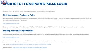 SPORTS TG / FOX SPORTS PULSE LOGIN | Play.AFL