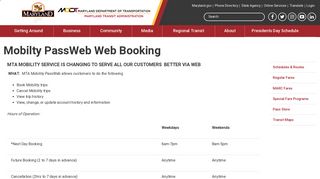 Mobilty PassWeb Web Booking | Maryland Transit Administration