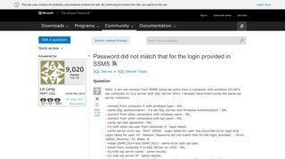 Password did not match that for the login provided in SSMS - MSDN ...